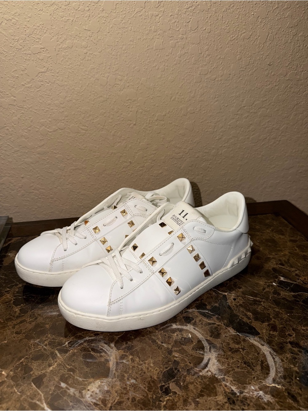 White Studded Mens Valentino Leather Sneakers - Brand Unspecified
